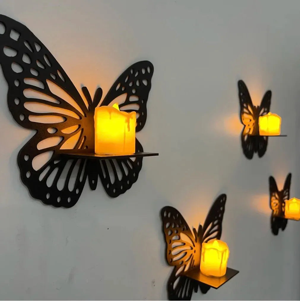 Lifestyle Glory Brand Decorative Butterfly Wall Shelf, Decoration Candlestick