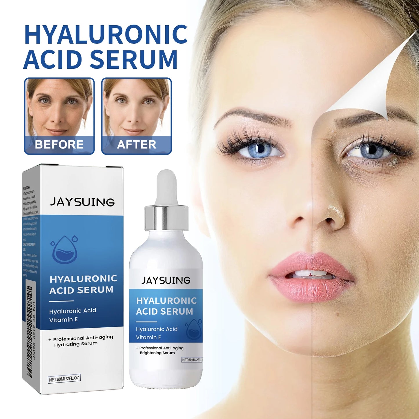 Ordinary Hyaluronic Acid Serum for Face Anti Wr-inkle Shrink pores Hydrating Moisturizing Essence Firming Lifting Skin Care