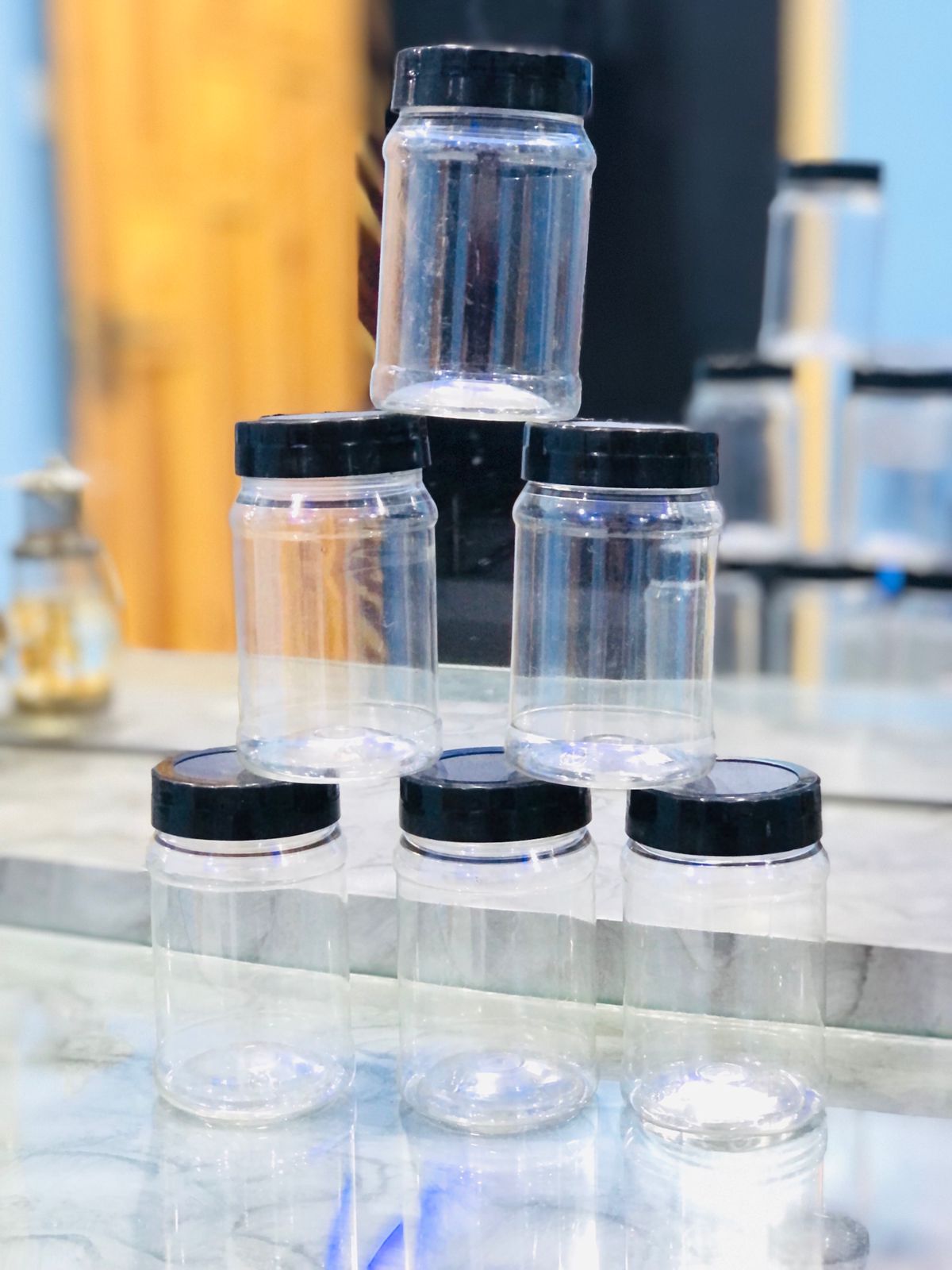 Spice Jar / Fridge Door Spice Jar / Shelf Jar / Masala Storage Jar 6 pieces set ( Black size 200