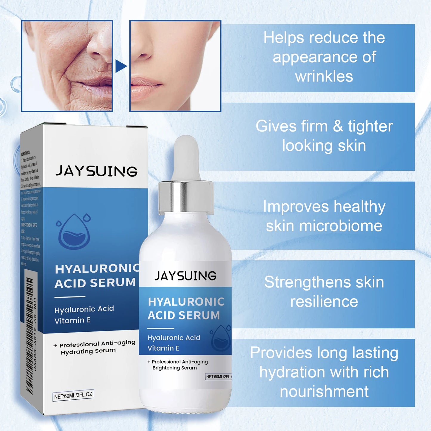 Ordinary Hyaluronic Acid Serum for Face Anti Wr-inkle Shrink pores Hydrating Moisturizing Essence Firming Lifting Skin Care