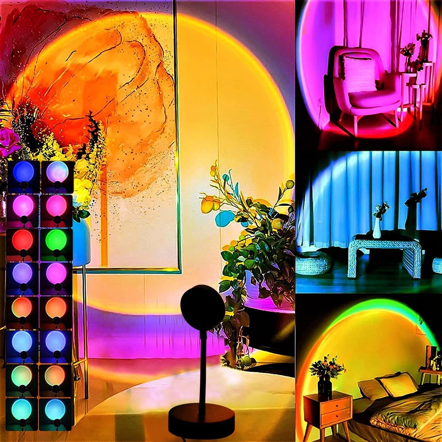 Remote Control Sunset Projection Lamp 16 Colors Changing Rainbow Sun Halo Led