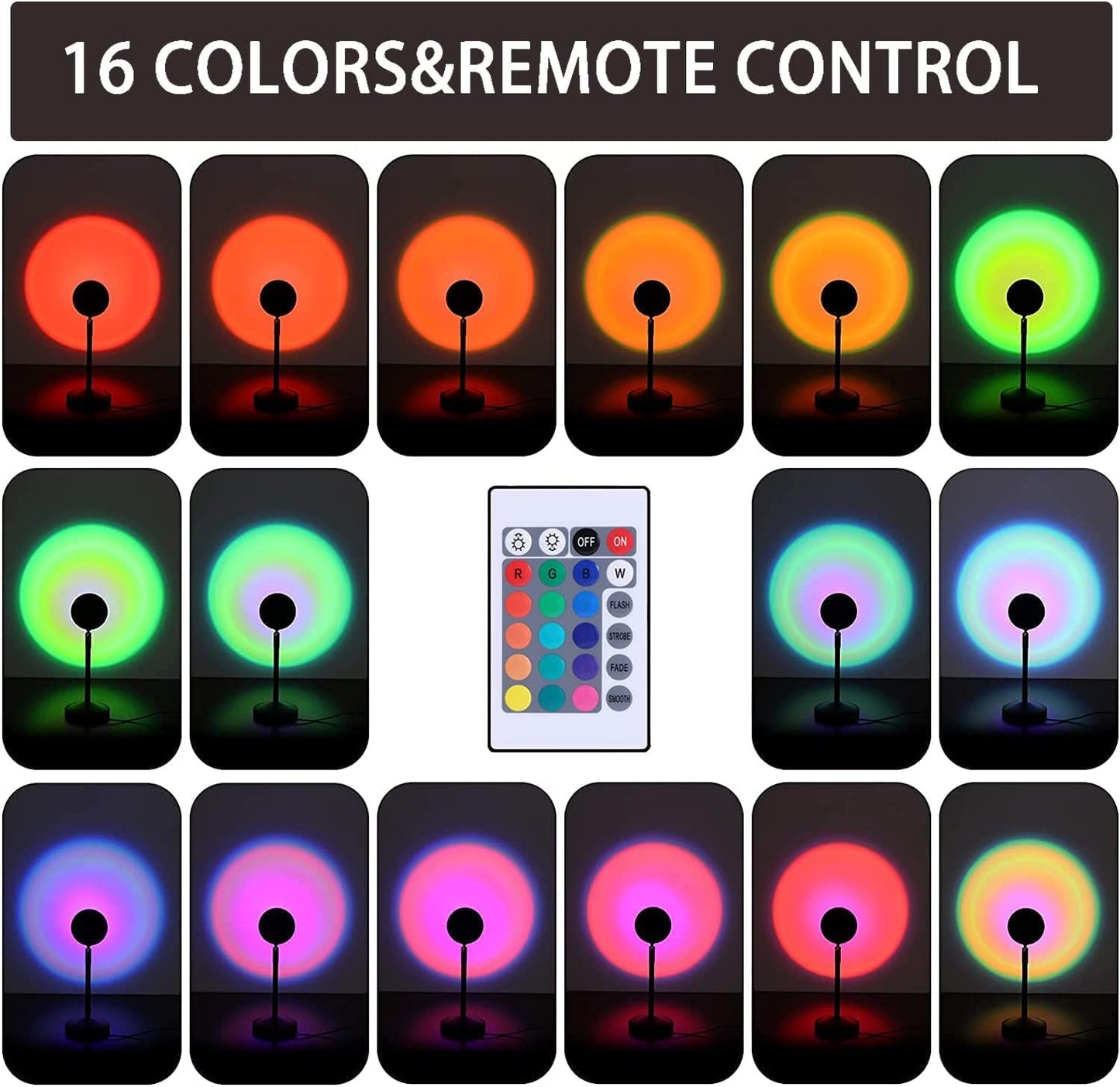Remote Control Sunset Projection Lamp 16 Colors Changing Rainbow Sun Halo Led